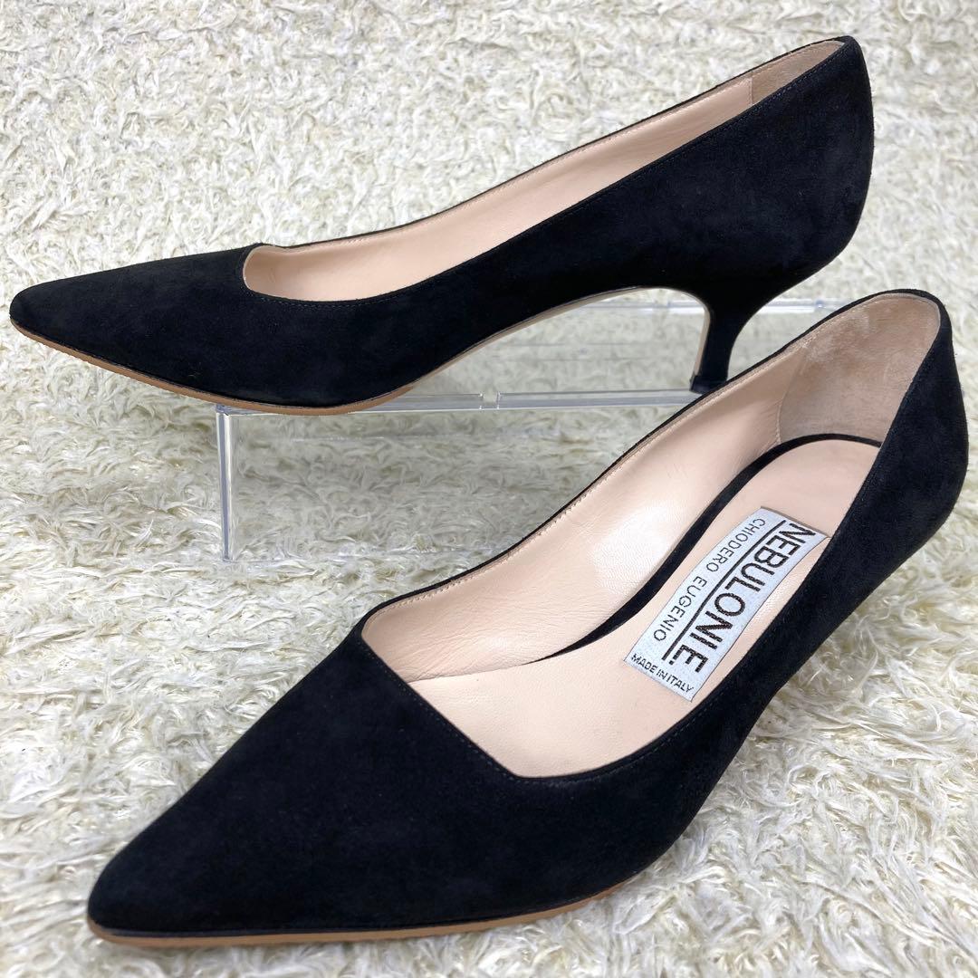 『美品』ネブローニ パンプス スエード ブラック レザー ポインテッドトゥ 黒