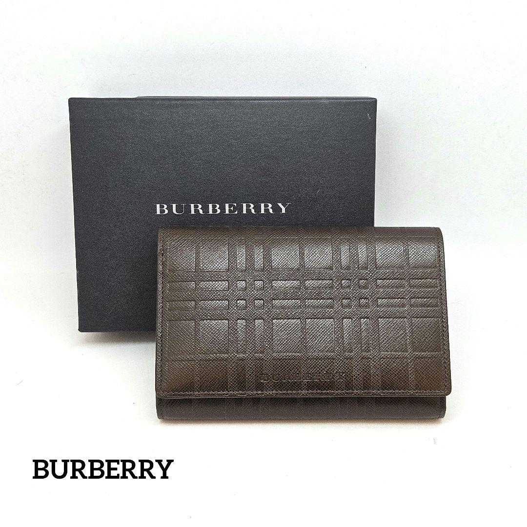 新品 バーバリー 折り財布 エンボスノバチェック ダークブラウン L字ファスナー