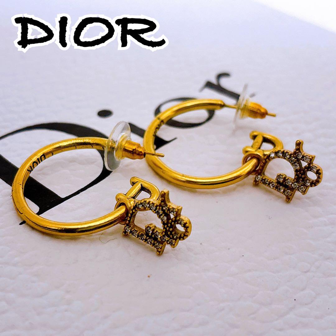 Dior ディオール　ゴールド フープピアス ストーン付き　美品