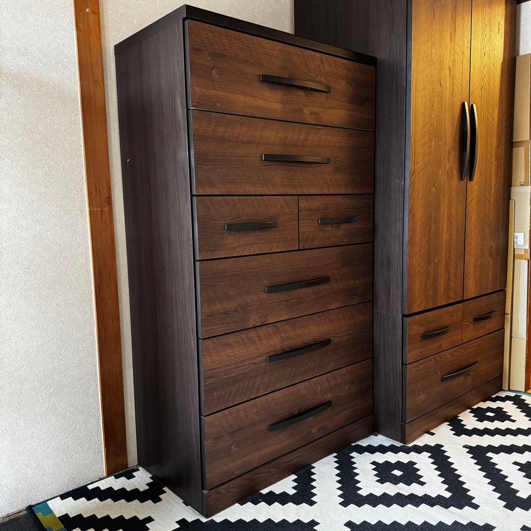 幅80cm 送料込 ウォルナット調 ハイチェスト たんす