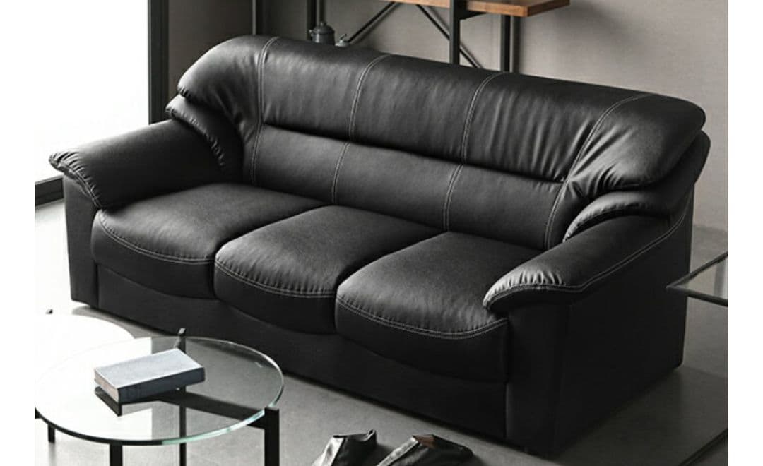 モダンデコ　3人掛けレザーソファ　ブラウン