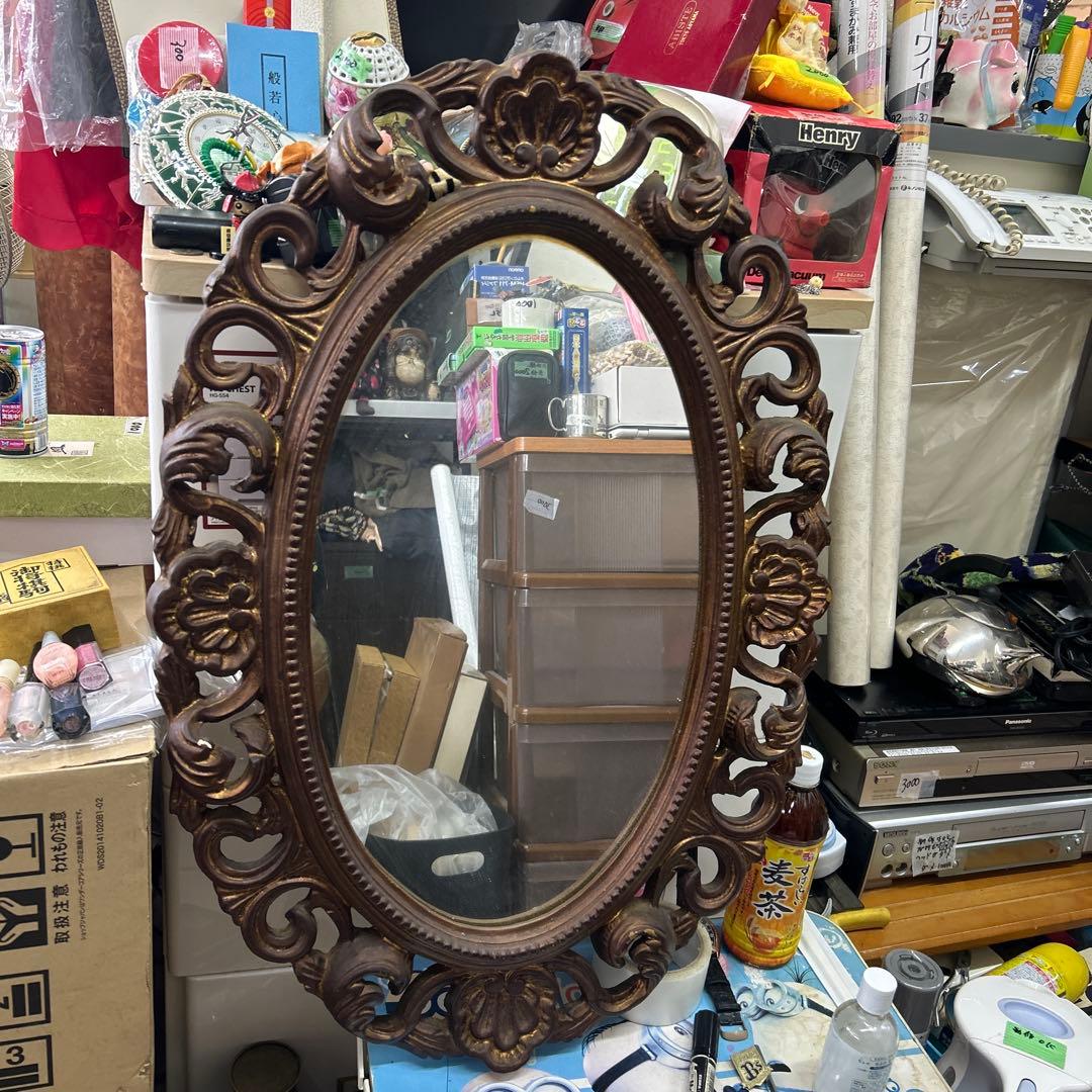 イタリア製　　壁掛け ウォールミラー アンティーク 鏡 飾りミラー 木製