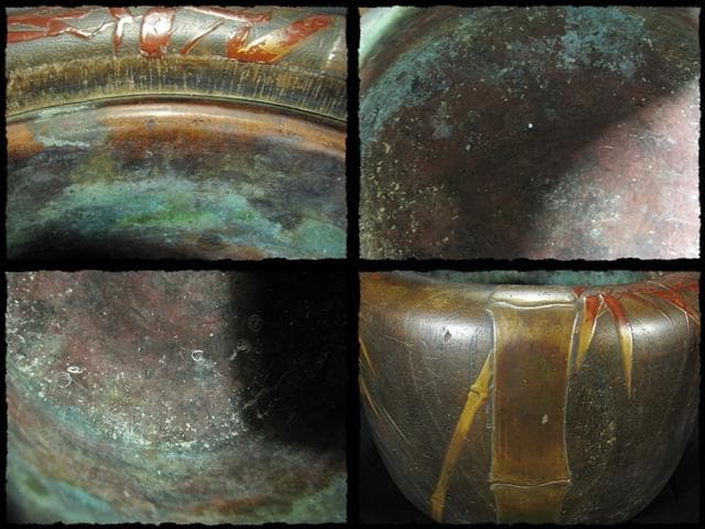 金蒔絵 桐丸 火鉢 一対 竹鳥文 スズメ 囲炉裏 茶道具 e59