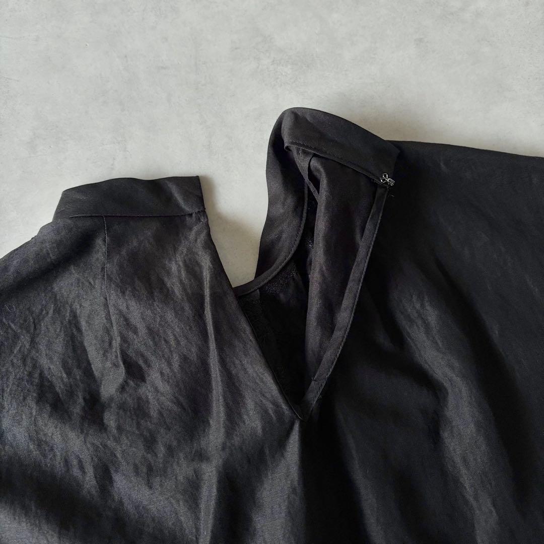 トゥモローランドコレクション　刺繍　バンドカラー　フレンチスリーブ　ブラウス　黒