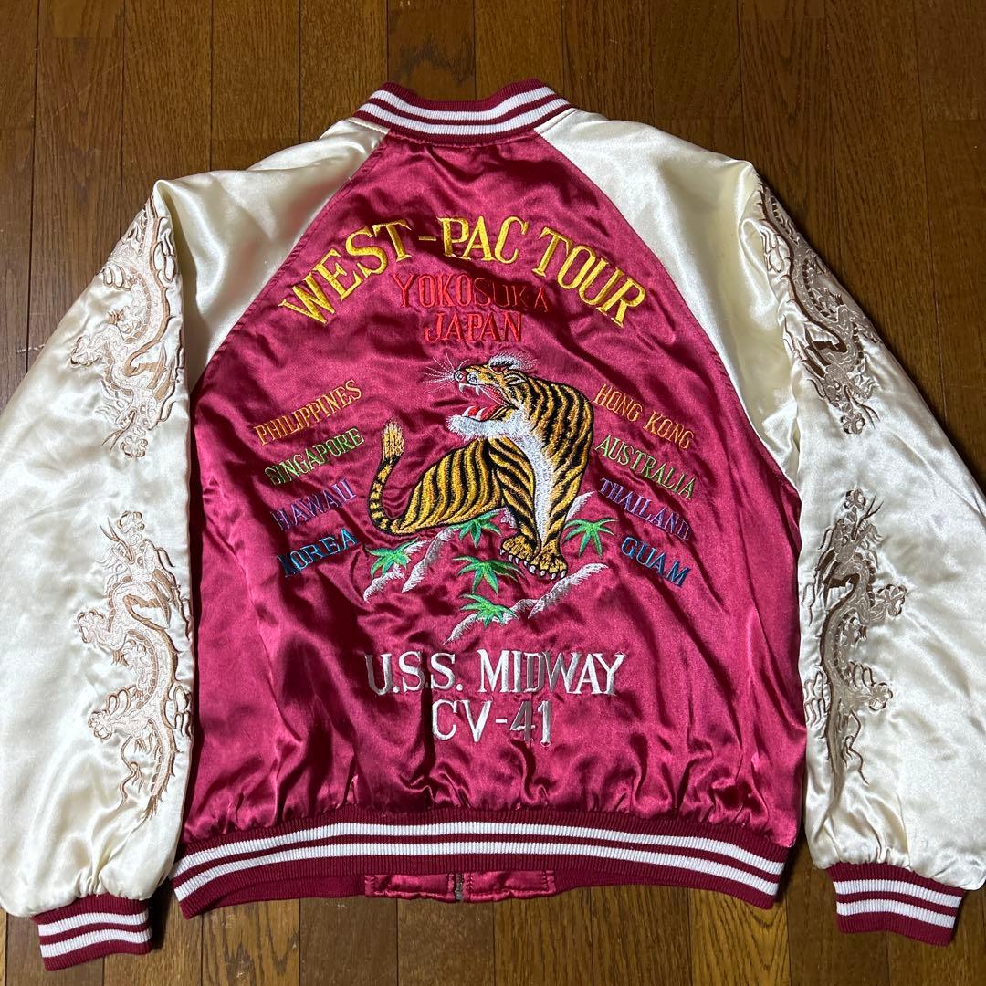 サテンスカジャン90s鷹x虎スーベニアジャケット東洋ロカビリー