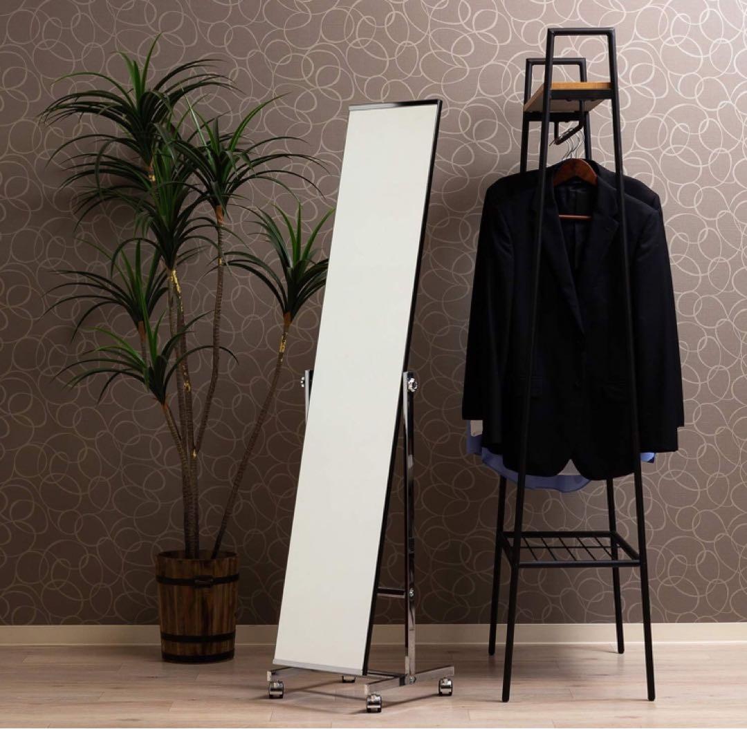 スタンドミラー キャスター付き 全身 自立 姿見 鏡 角度調整 飛散防止