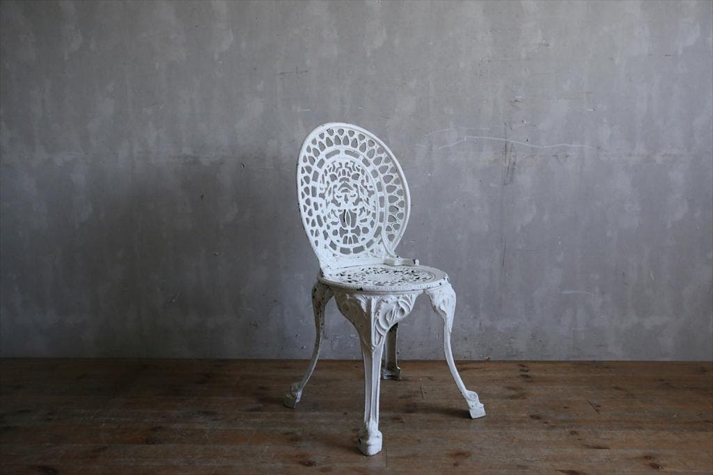 フランスアンティークメタル製ガーデンチェア/テラスイス白色庭椅子78-242-2