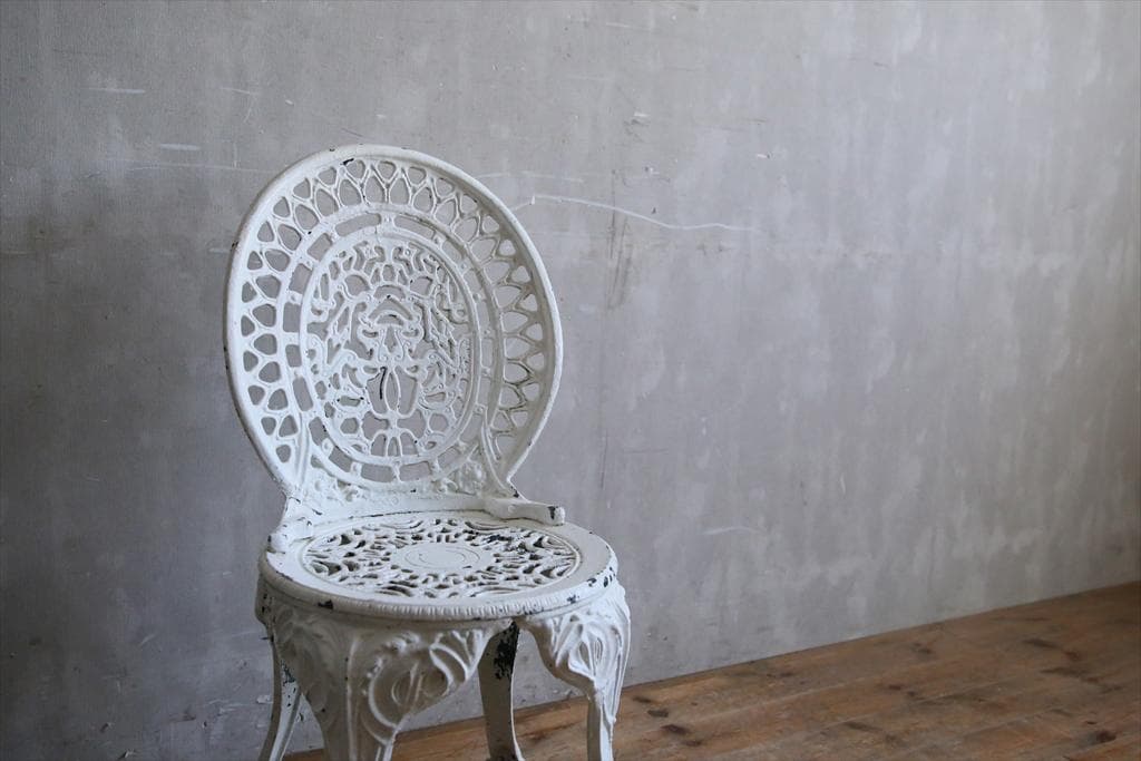 フランスアンティークメタル製ガーデンチェア/テラスイス白色庭椅子78-242-2