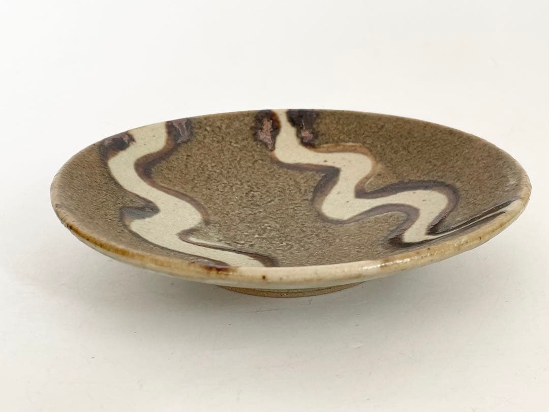 陶芸家　人間国宝　濱田庄司　浜田庄司　鉄絵　皿　丸皿　中皿　波文　共箱　民芸