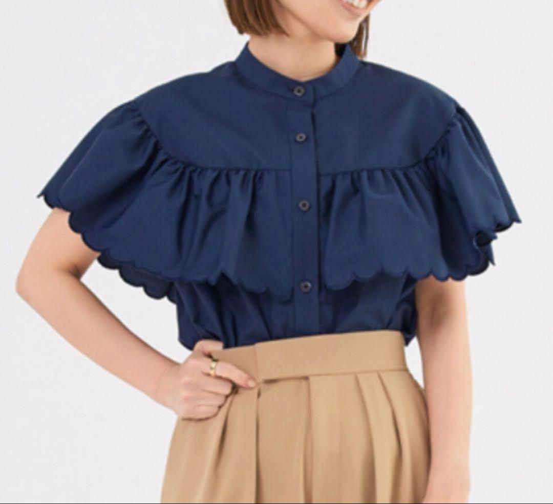 yori ヨリ スカラップスリーブブラウス　38 ネイビー