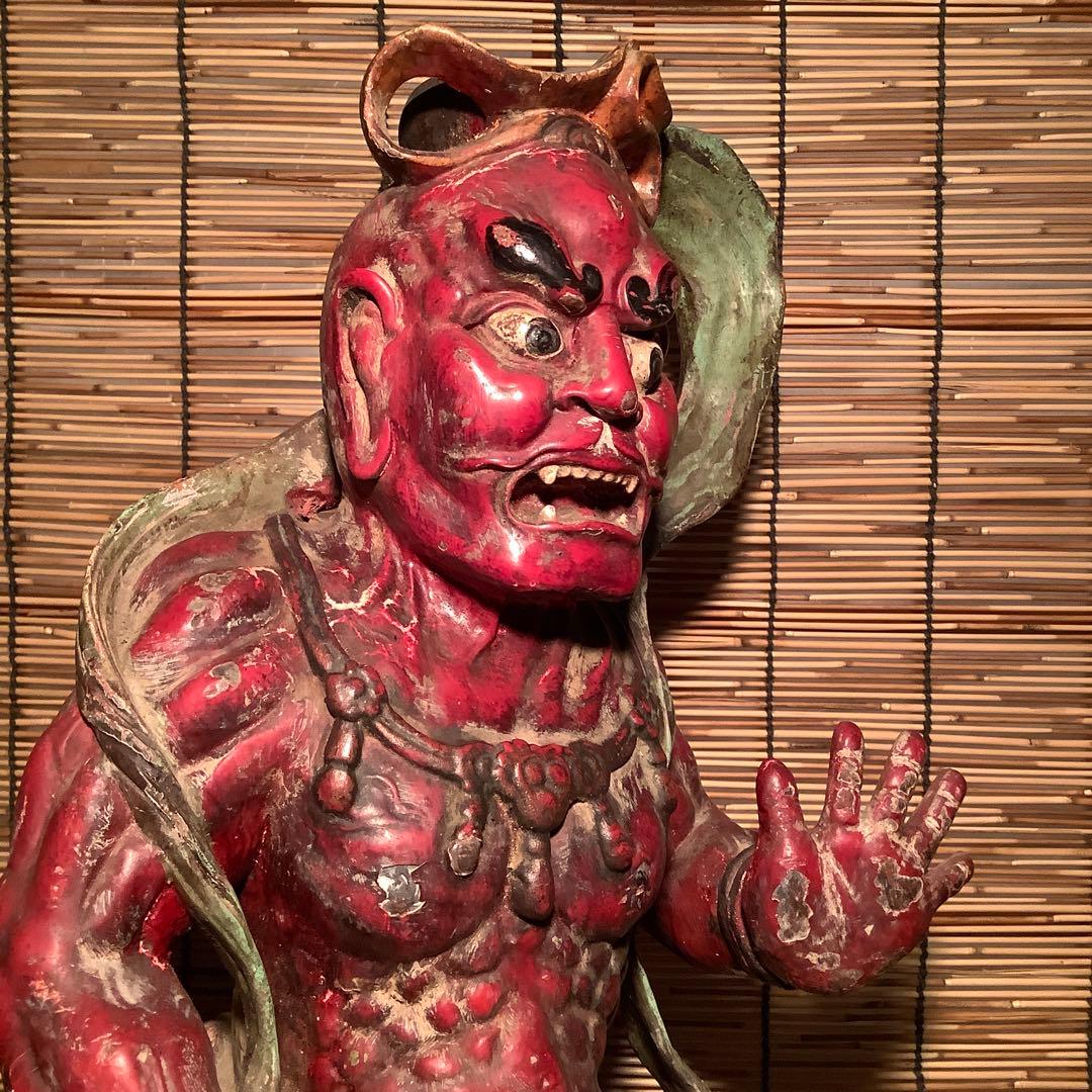 江戸期・護法善神「那羅延金剛・密迹金剛」仁王・金剛力士・二体一対・漆柿渋紅彩色