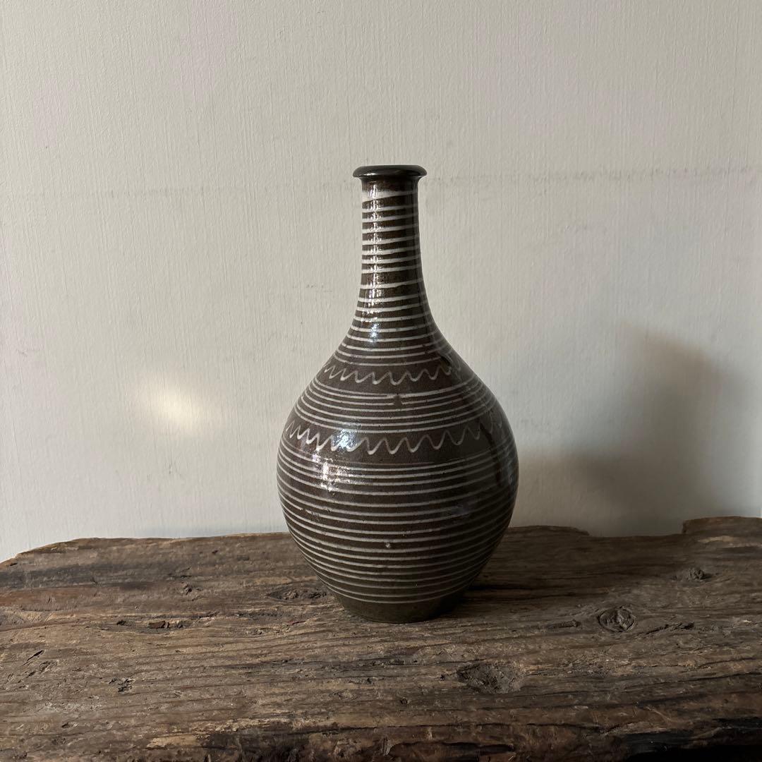 古丹波焼　えへんイッチン徳利　その② 古陶磁.アンティーク.花入.筒描　検:李朝