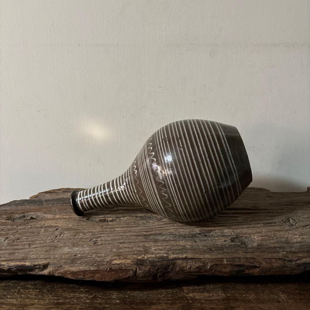 古丹波焼　えへんイッチン徳利　その② 古陶磁.アンティーク.花入.筒描　検:李朝