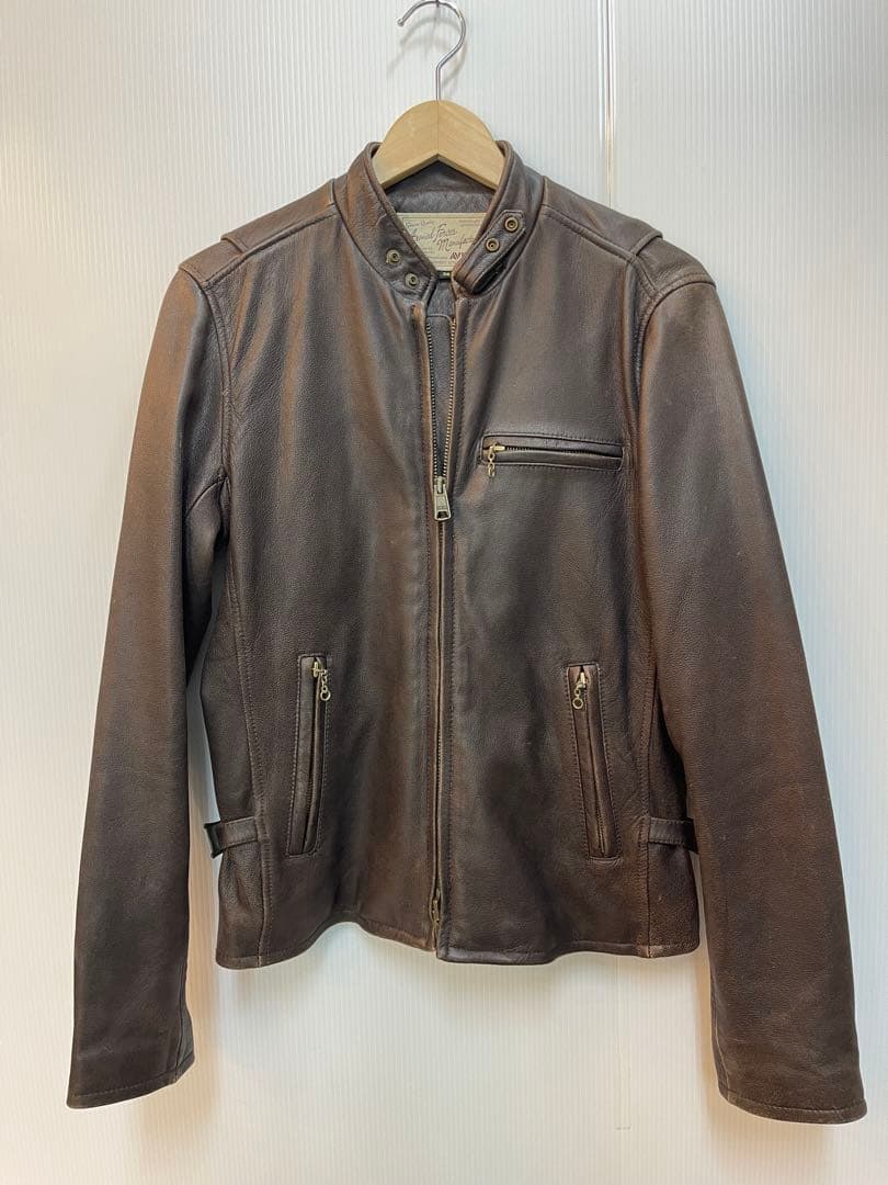 AVIREX シングルライダースジャケット レザー ブラウン 38