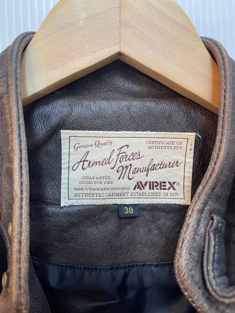 AVIREX シングルライダースジャケット レザー ブラウン 38