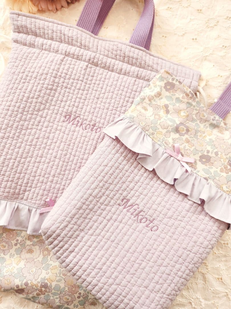 入園入学　女の子　ヌビ　リバティ　花柄　レッスンバック　お着替え袋　巾着袋