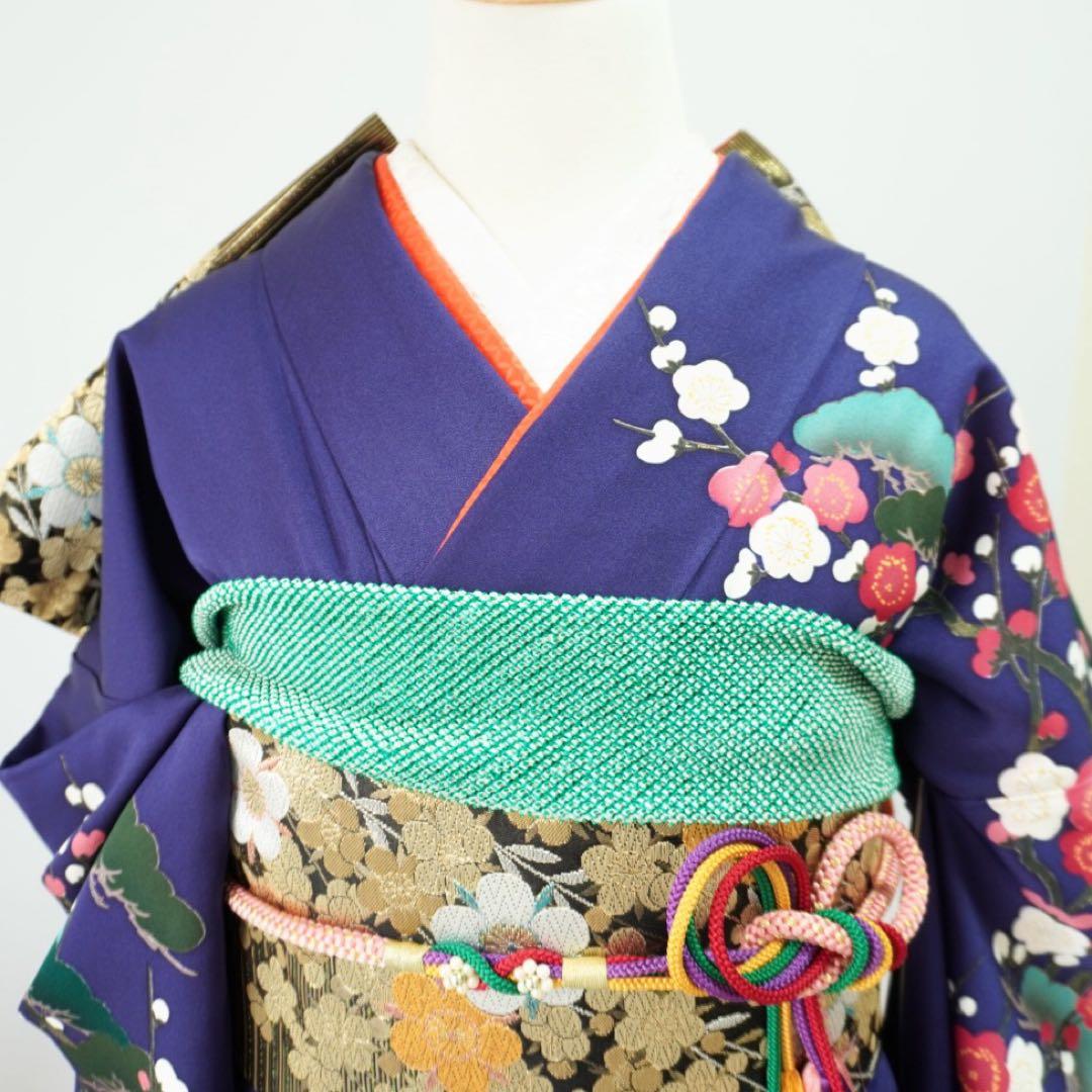 振袖　フルセット5点セット　【346i 】正絹　成人式　青系
