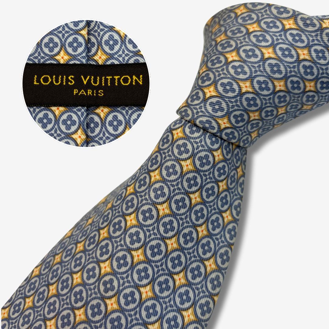 LOUIS VUITTON ネクタイ モノグラム 幾何学柄 ブルー×イエロー