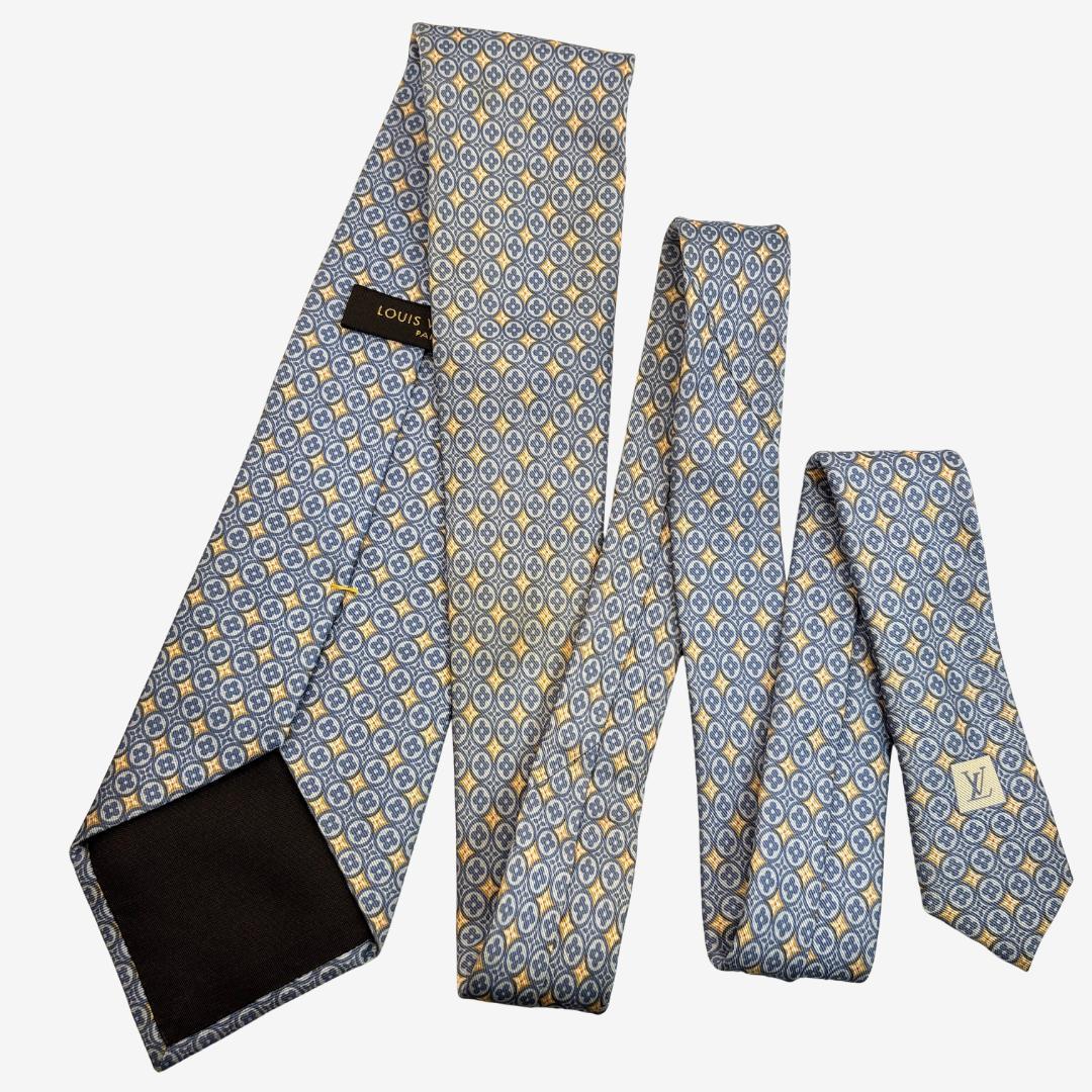 LOUIS VUITTON ネクタイ モノグラム 幾何学柄 ブルー×イエロー
