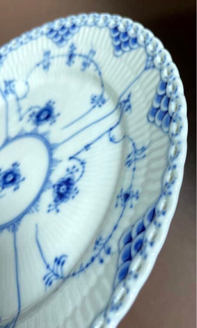 ロイヤルコペンハーゲンブルーフルーテッドフルレースプレートペア19cm未使用美品