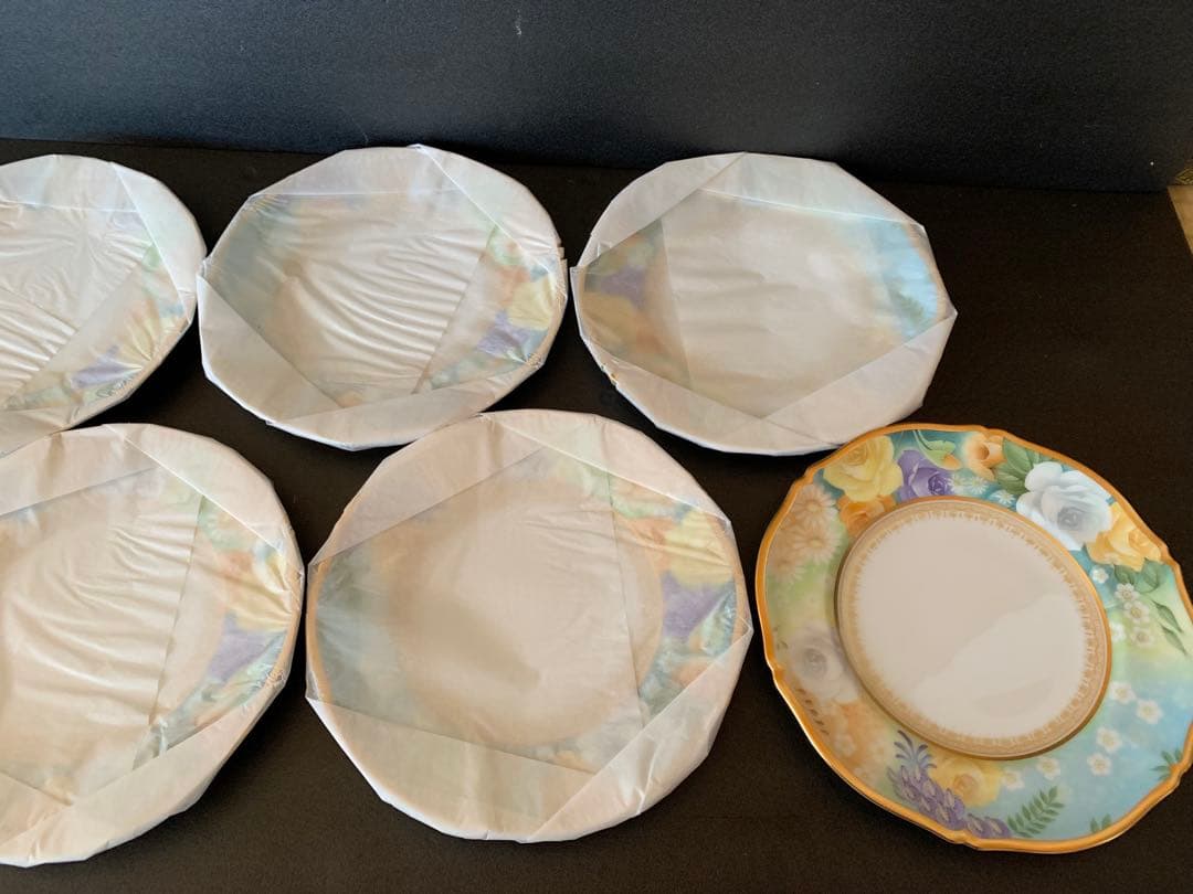 希少品　大倉陶園　花園　プレミアムブルー　ケーキ皿　6枚セット