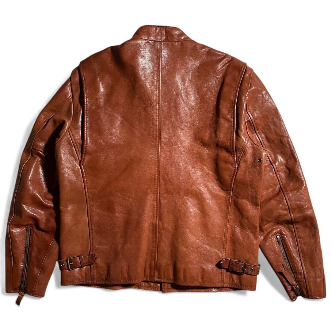 ショット レザージャケット クラシック ゴートレザー ボーダー柄