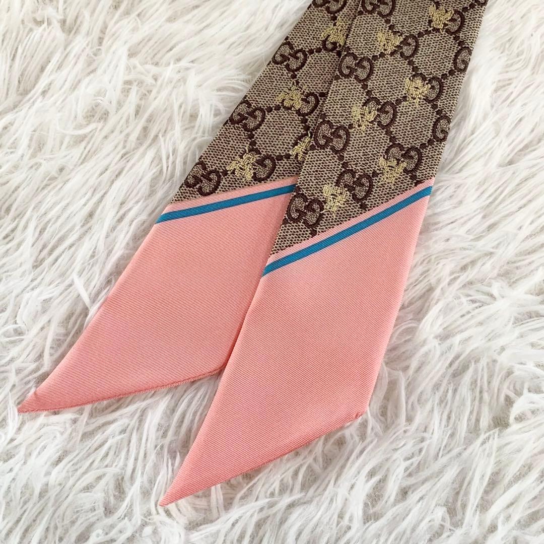GUCCI　グッチ　ネックボウ　beeロゴ　GG柄　蜂　リボンスカーフ　ビー