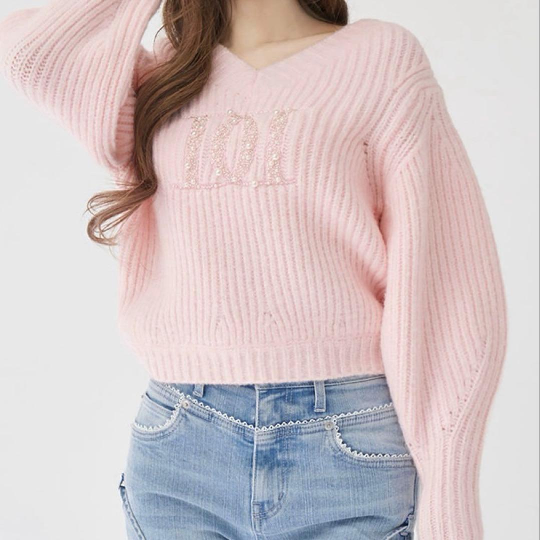 ダーリッチ ファンシービーズDDロゴボリュームニットトップス ピンク