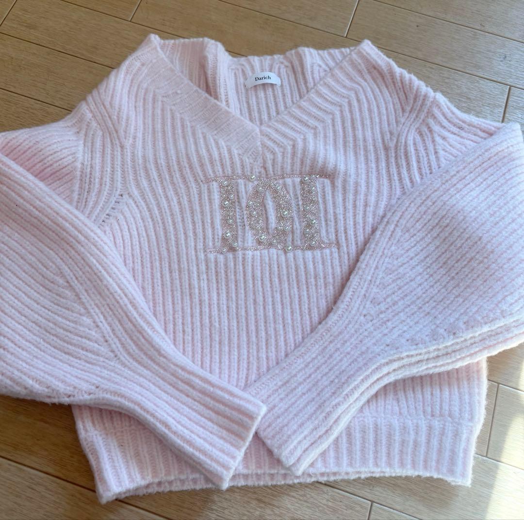 ダーリッチ ファンシービーズDDロゴボリュームニットトップス ピンク
