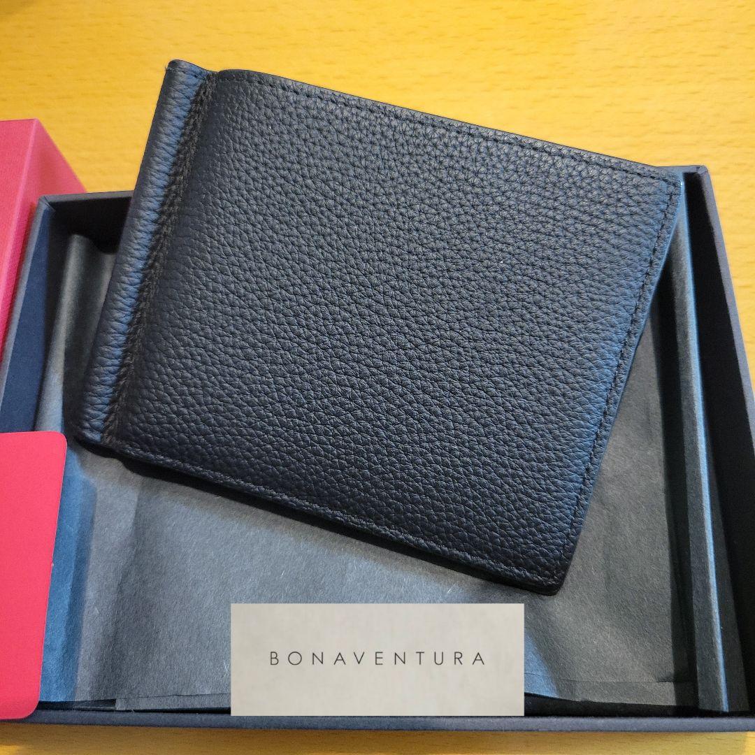 【美品】BONAVENTURA ブラック マネークリップ 二つ折り財布