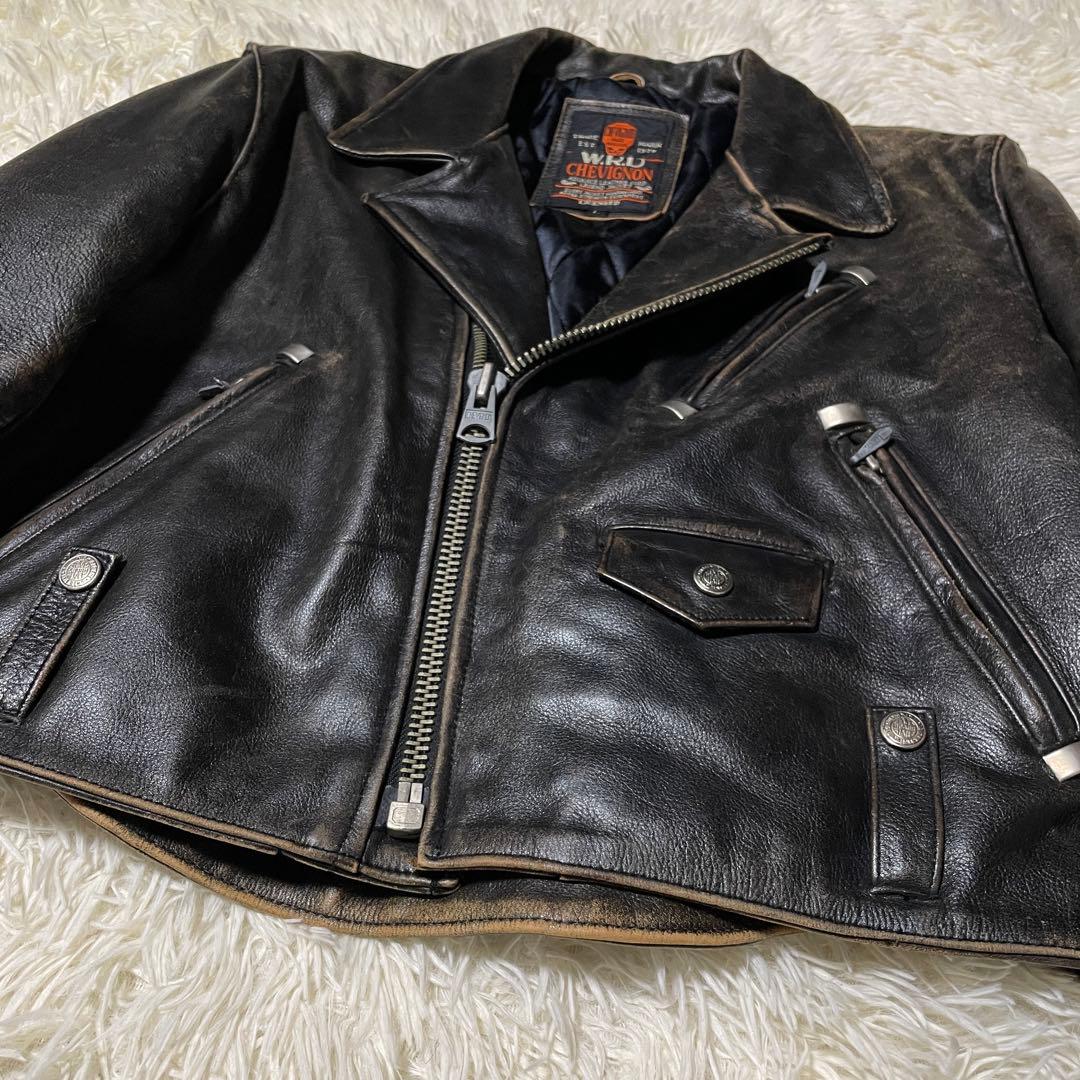 CHEVIGNON キルティング 牛革ライダース ダブルライダース