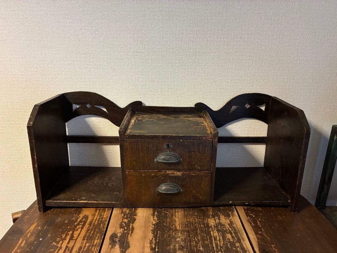 アンティーク　木製　本立て　飾り棚　本棚　古道具　引き出し　レトロ