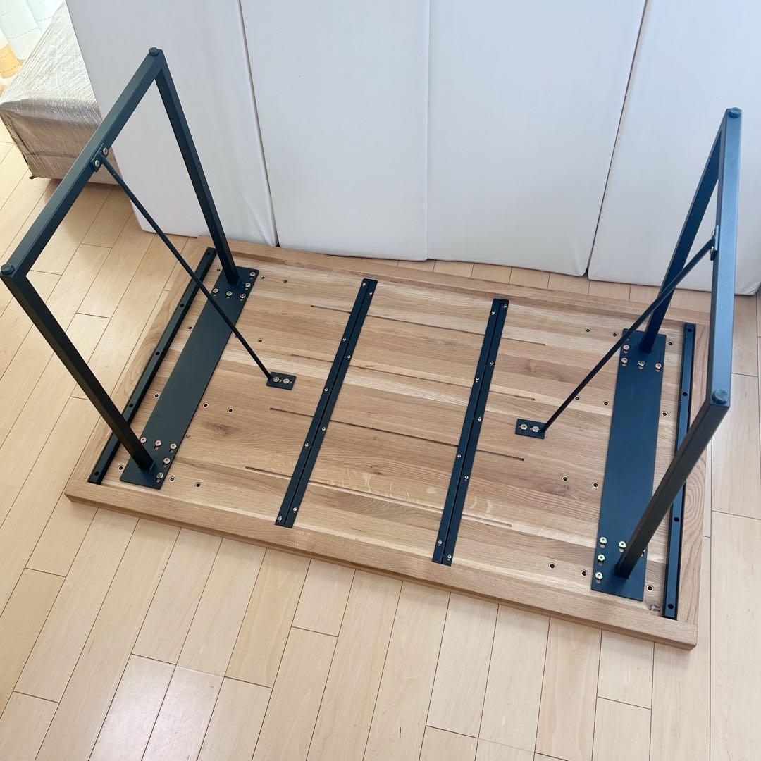 オーク無垢材　ダイニングテーブル　幅135 天然木　アイアン脚　ナチュラル　4人