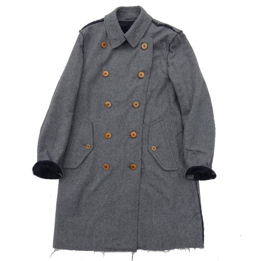 コムデギャルソンオムプリュス 02AW 切りっぱなしトレンチコート飴釦 グレーM