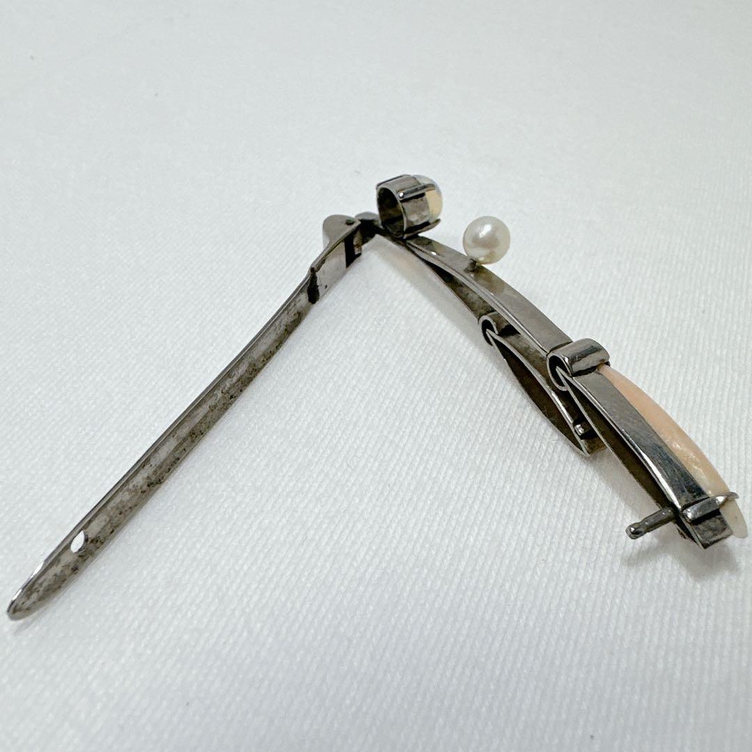 アンティーク SPM刻印 珊瑚 真珠 オパール ヘアークリップ 髪飾り