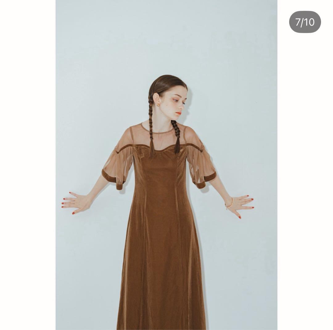 pinue ベロア×チュールドレス MARRON M