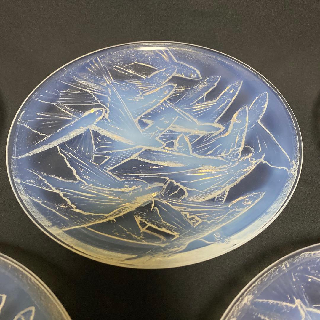 小柴外一　オパールセント　乳白　ガラス　トビウオ　中皿　5枚　セット