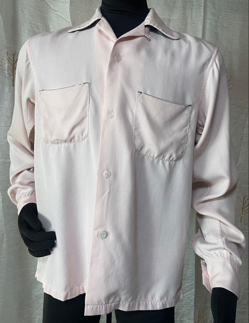 50's Blocks ベビーピンク/ ブラック レーヨンシャツ