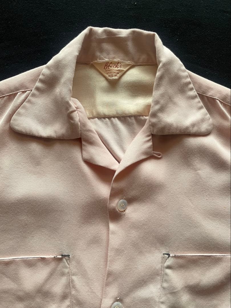 50's Blocks ベビーピンク/ ブラック レーヨンシャツ