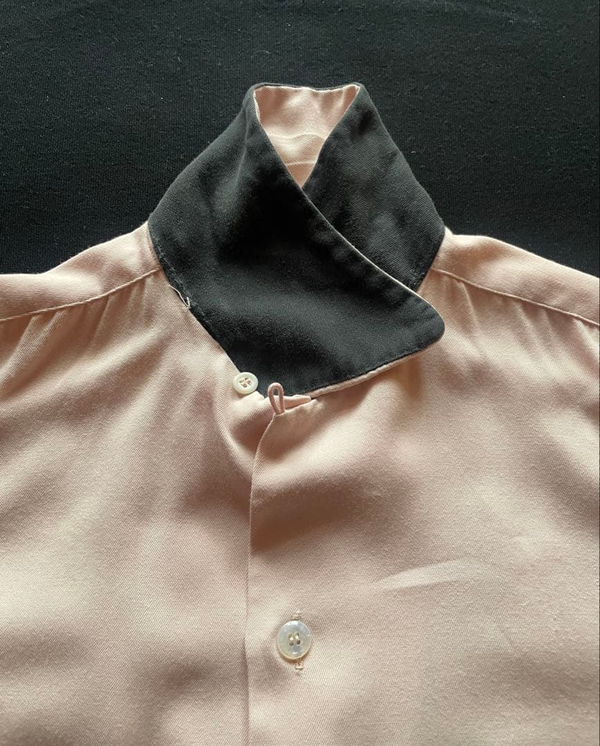 50's Blocks ベビーピンク/ ブラック レーヨンシャツ