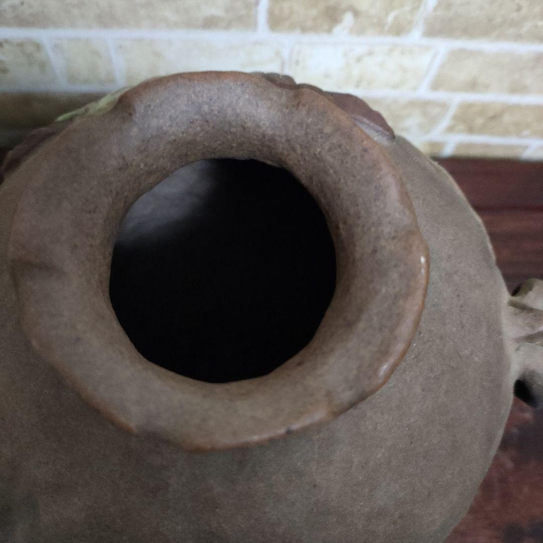 【希少】鍋島焼 幾平作 盛上彩釉柿絵彫 浮彫 双耳花瓶 花器