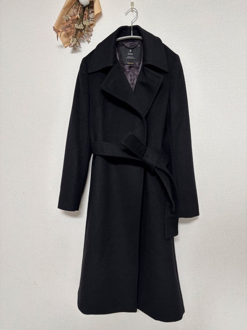新品　INED　カシミヤロングコート　ベルト付き　ブラック　9号　日本製