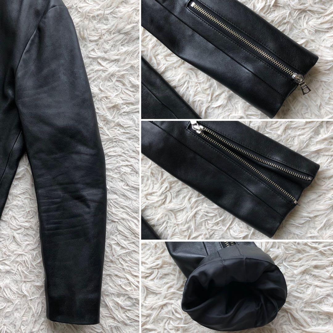 【極美品 羊革 L】アダムエロペ シングルライダースジャケット　黒　Wジップ