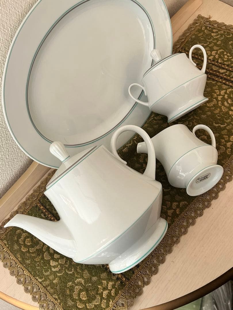 ノリタケ　レトロ大型シンプルポット・シュガー・ミルク・プラター4点セット　未使用