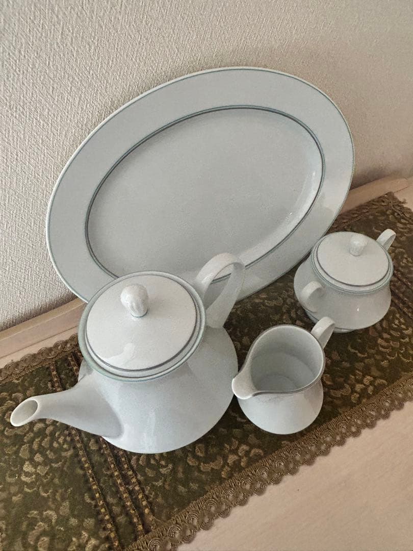 ノリタケ　レトロ大型シンプルポット・シュガー・ミルク・プラター4点セット　未使用