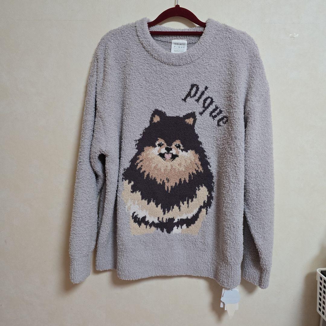新品 ジェラートピケ ポメラニアン パウダーDOG3柄ジャガードプルオーバー