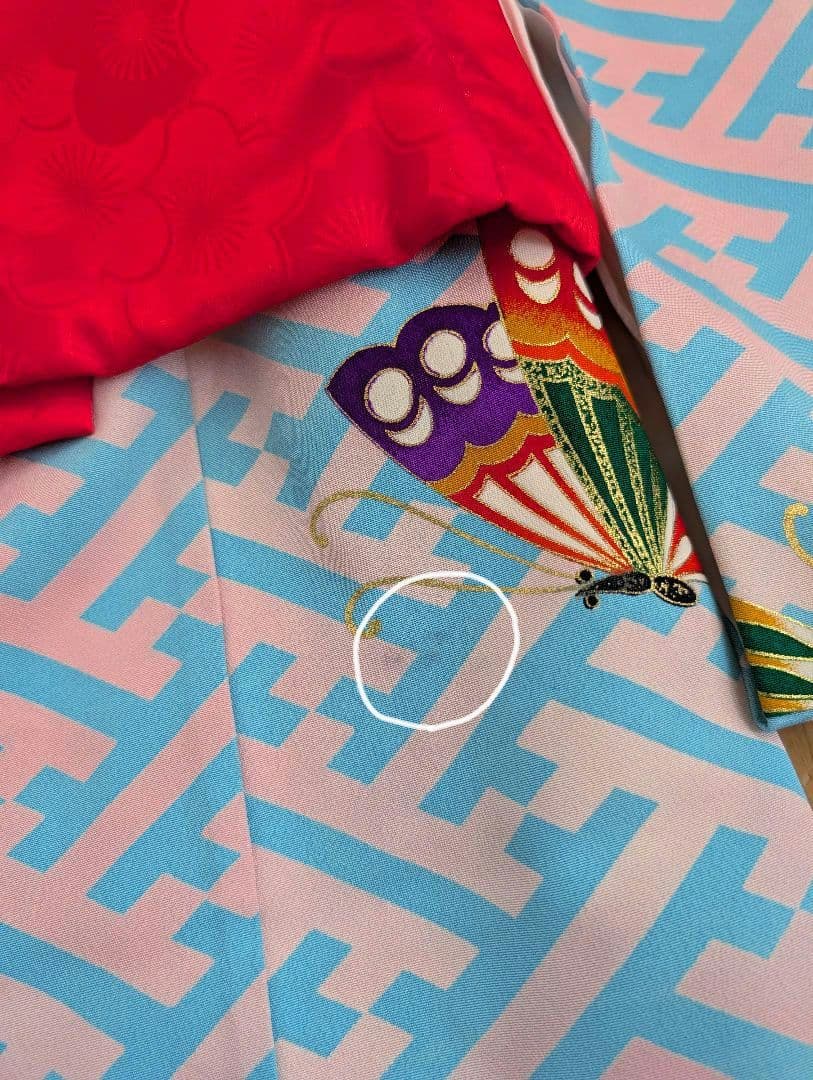 【専用】七五三　アンティーク着物　桜ピンク地水色紗綾柄/セミアンティーク産着被布