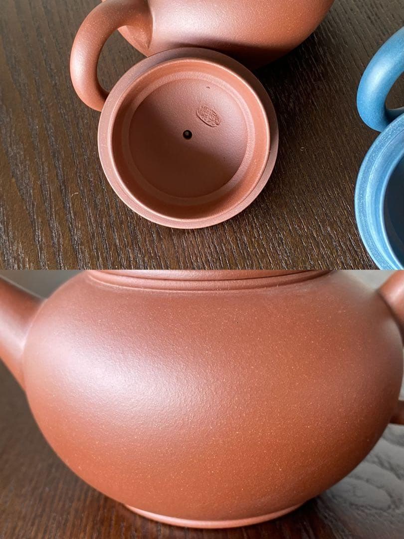 中国宜興紫砂茶壺中国古玩　希少品　周健栄作家作品　煎茶茶道具水平急須3色セット