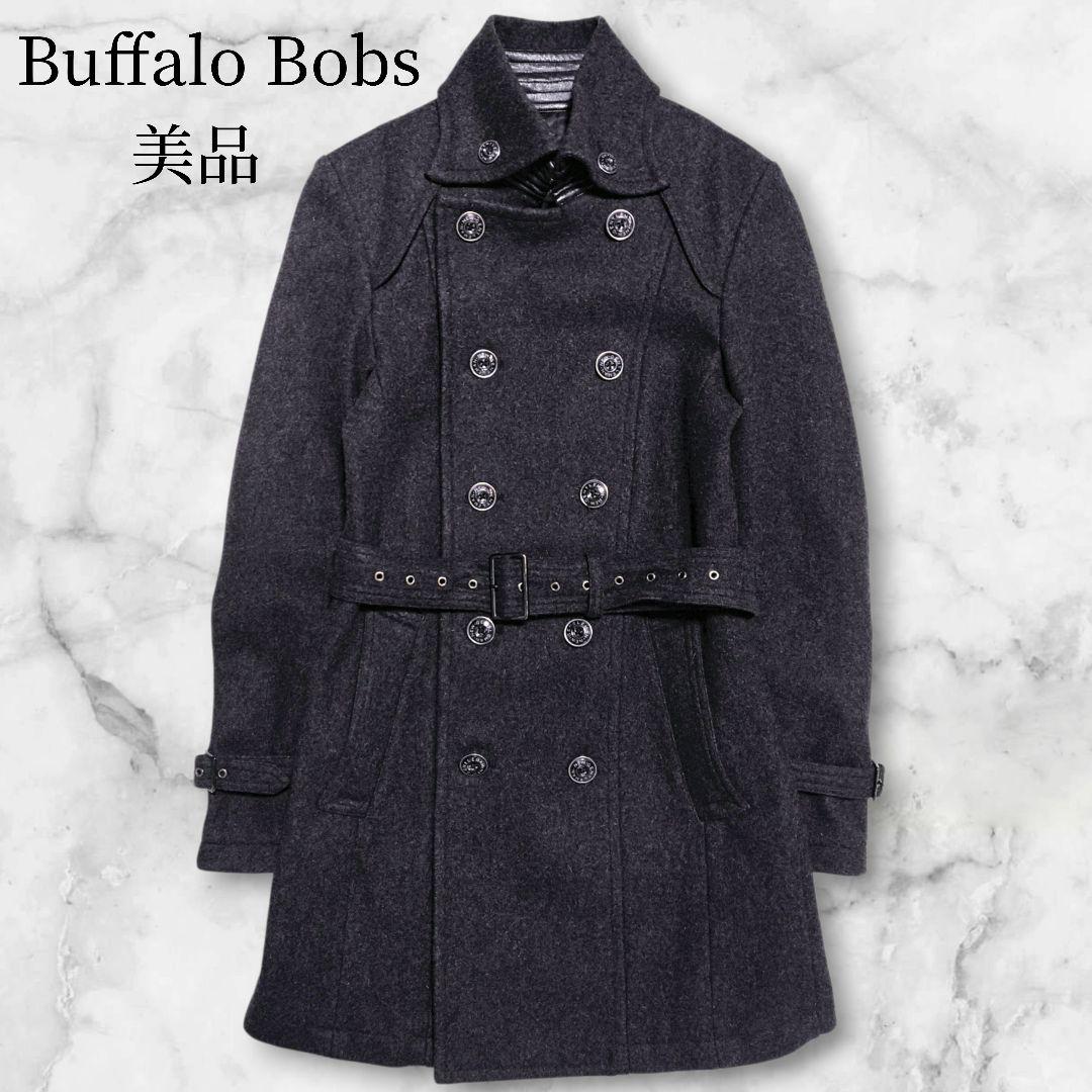 美品✨バッファローボブズ トレンチコート ウールメルトン レザー ベルト 黒 S