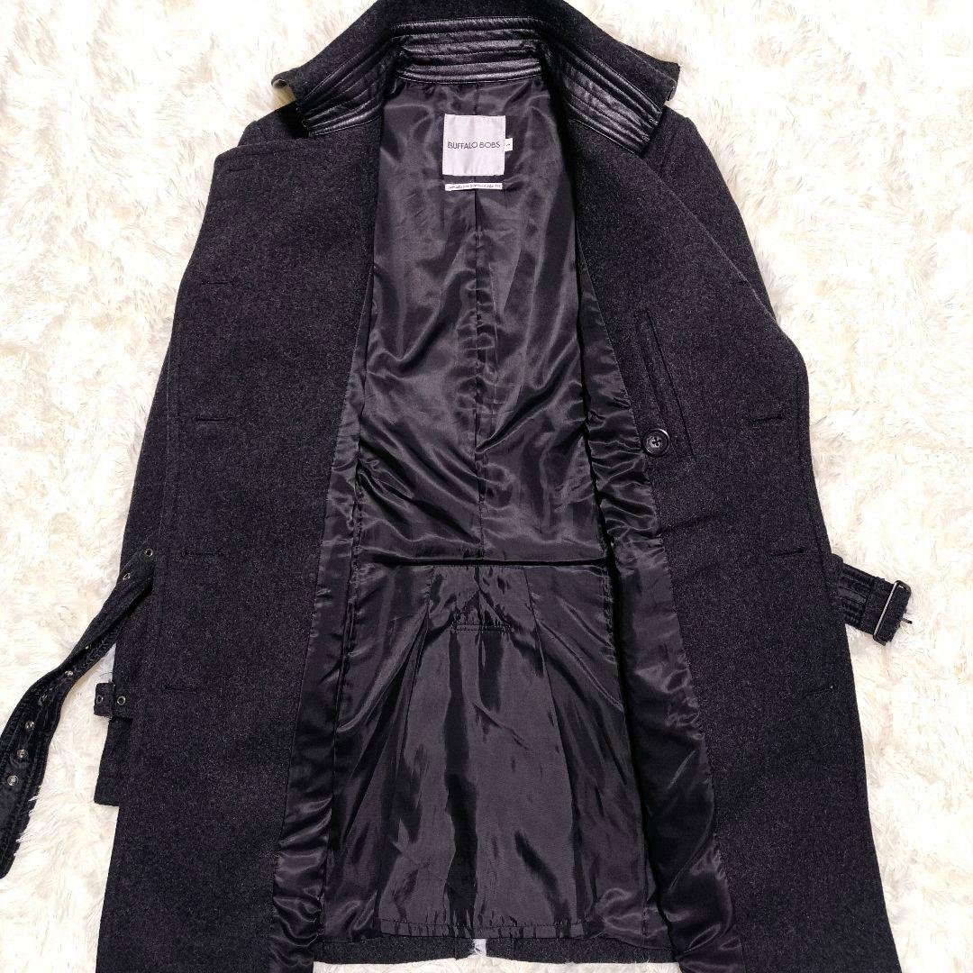 美品✨バッファローボブズ トレンチコート ウールメルトン レザー ベルト 黒 S